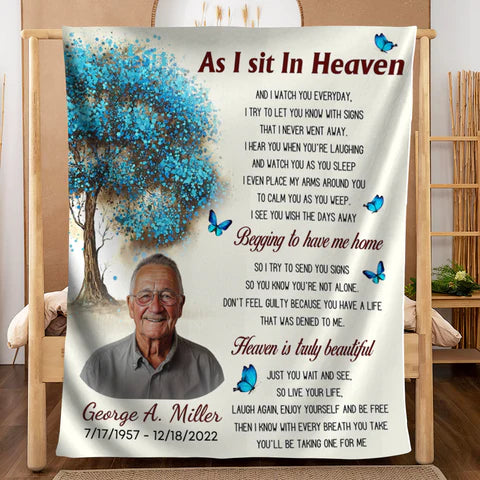 As I Sit In Heaven | Custom Memorial Photo Blanket