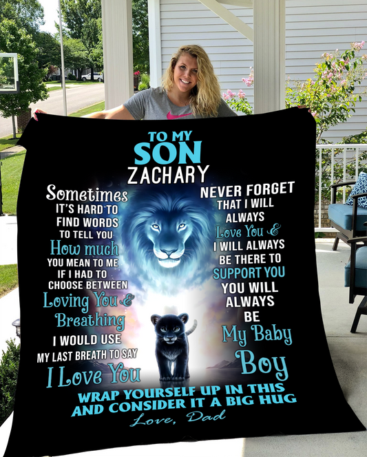 Personalize Name Blanket | To My Son Blue Lion Blanket | From Dad