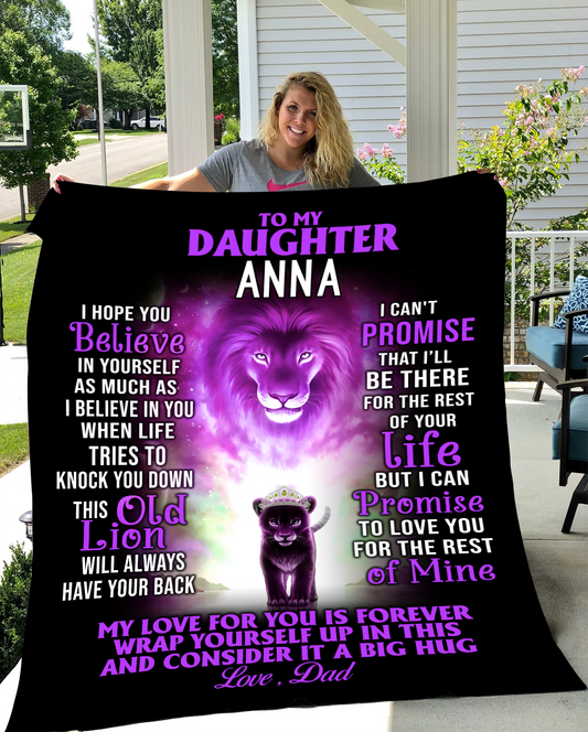 Personalize Name Blanket | To My Daughter Purple Lion | From Dad