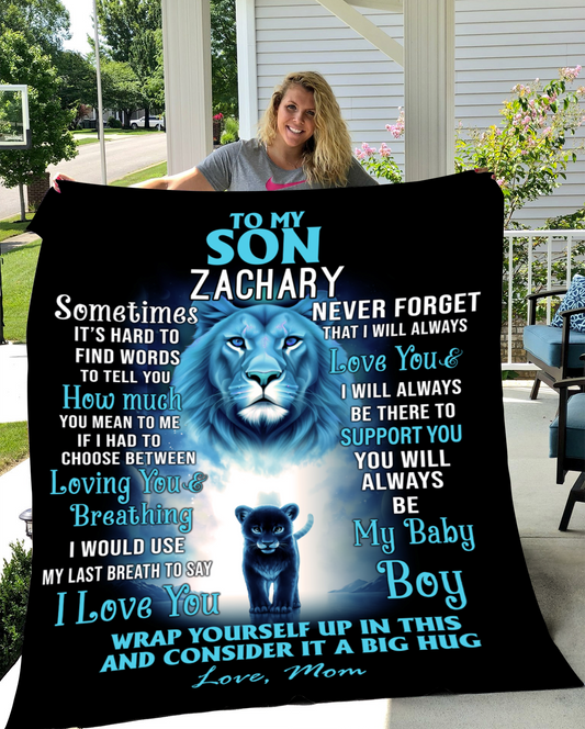 Personalize Name Blanket | To My Son Blue Lioness | From Mom