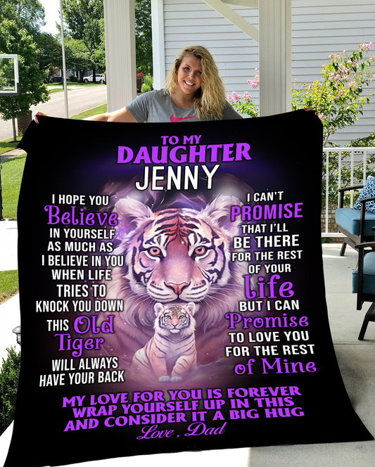 Personalize Name Blanket | To My Daughter Purple Tiger | From Dad