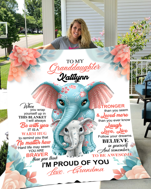 To My Granddaughter Elephant Blanket | From Grandma