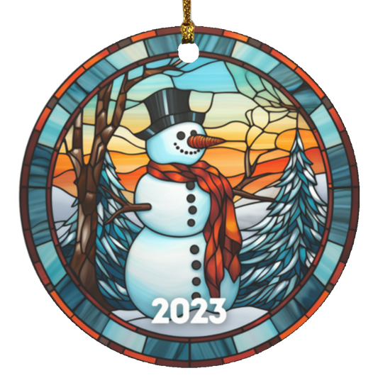 Snowman Stained Glass Christmas Ornament