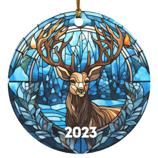 Blue Reindeer Stained Glass Christmas Ornament