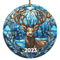 Blue Reindeer Stained Glass Christmas Ornament