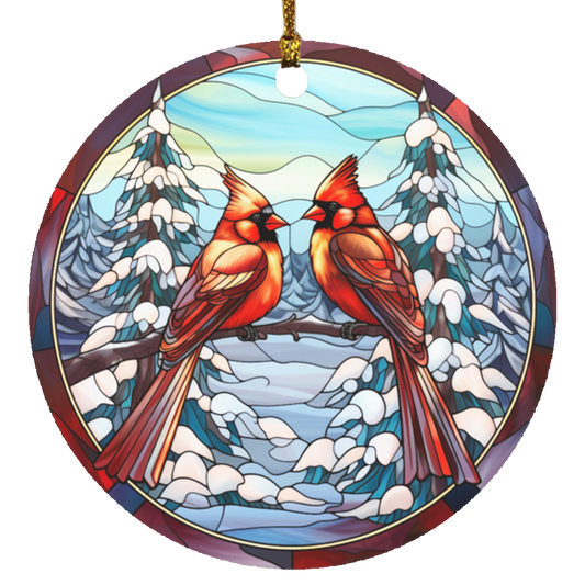 Cardinals Stained Glass Christmas Ornament