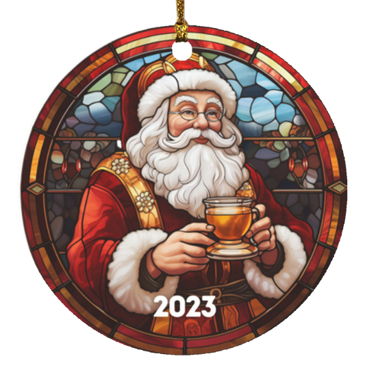 Santa Stained Glass Christmas Ornament