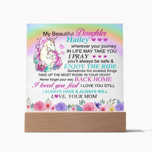 Personalized To My Beautiful Daughter Gift | Unicorn Rainbow Acrylic Plaque Custom Night Light Gift | From Mom