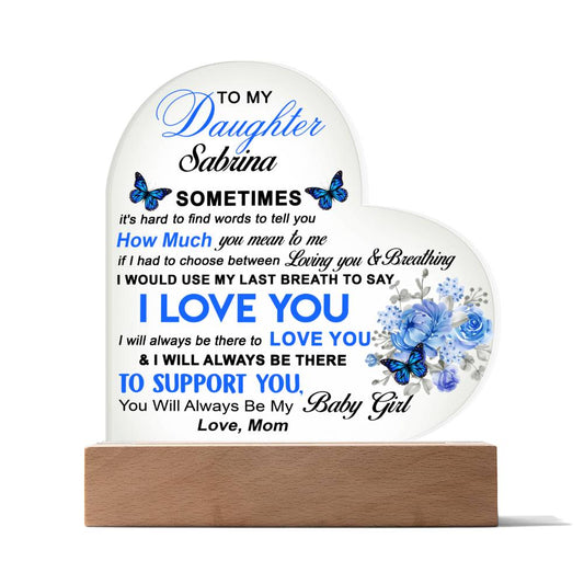 Personalized To My Daughter Gift | Blue Butterflies & Flowers Acrylic Plaque Custom Night Light Gift | From Mom
