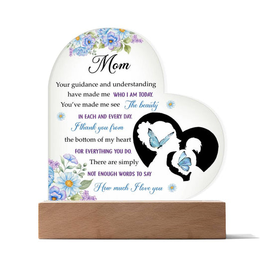 To My Mom Gift | Heart Acrylic Plaque Night Light Gift | Gift for Mom From Daughter