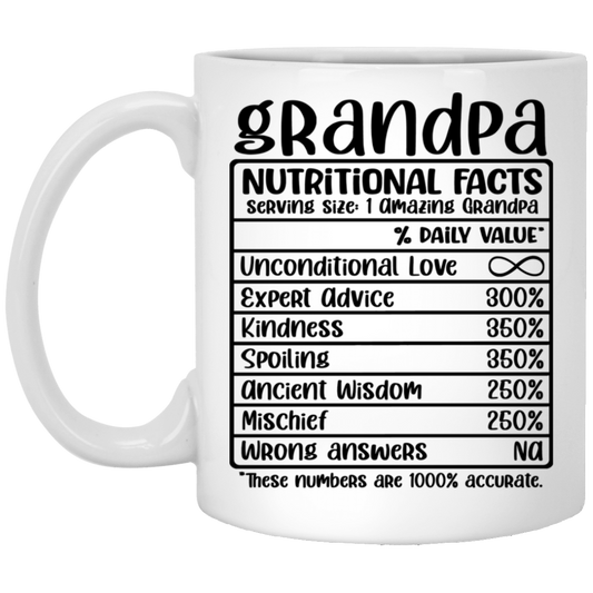 Grandpa Nutritional Facts 11 oz. White Mug☕| Gift for Grandpa