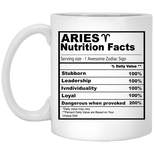 Aries Nutrition Facts 11 oz. White Mug☕