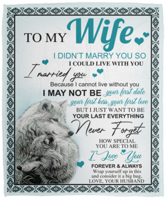 To My Wife Blue Wolf Blanket | From Husband