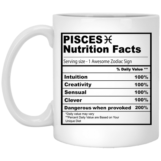 Pisces Nutrition Facts 11 oz. White Mug☕