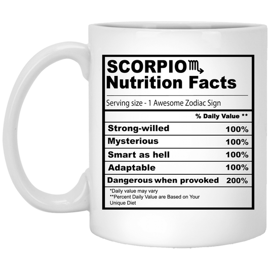 Scorpio Nutrition Facts 11 oz. White Mug☕