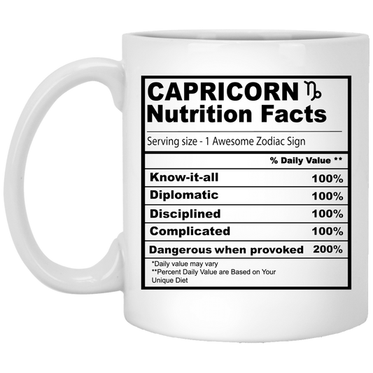 Capricorn Nutrition Facts 11 oz. White Mug☕