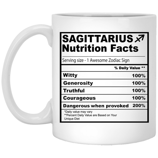 Sagittarius Nutrition Facts 11 oz. White Mug☕