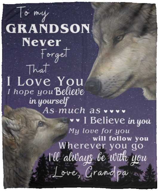To My Grandson Wolf Blanket | From Grandpa