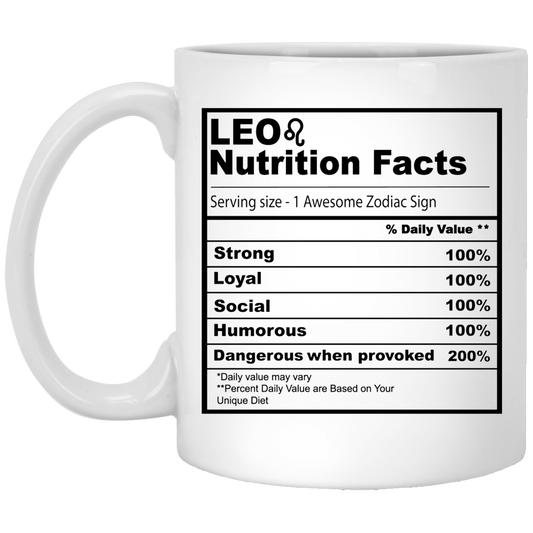 Leo Nutrition Facts 11 oz. White Mug☕