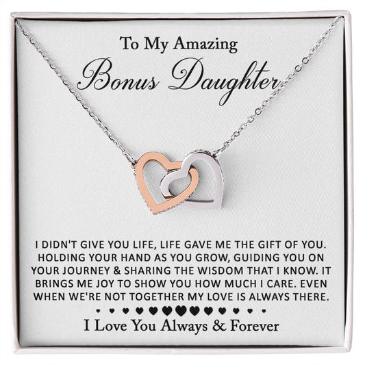 To My Amazing Bonus Daughter | Interlocking Hearts Necklace | Gift For Daughter
