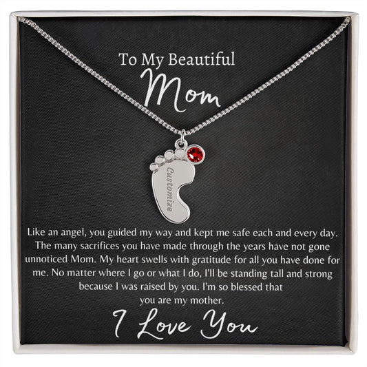 To My Mom | Custom Baby Feet Necklace with Birthstone | Gift For Mom