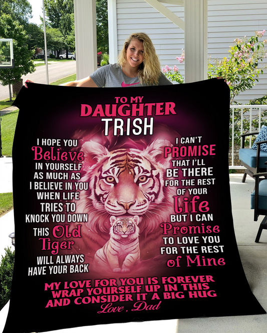 Personalize Name Blanket | To My Daughter Pink Tiger | From Dad