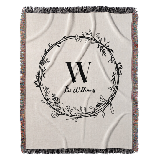 Personalized Family Name Blanket | Last Name Initials | Woven Tapestry Blanket