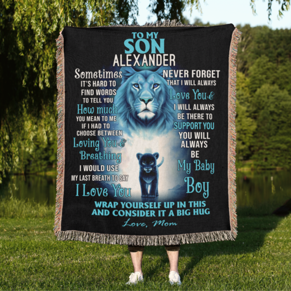 Lion Woven Tapestry Blanket | Personalized Name Blanket Gift