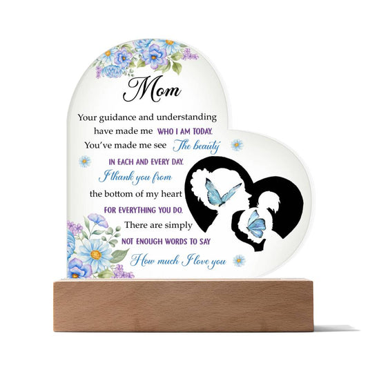 To My Mom Gift | Heart Acrylic Plaque Night Light Gift | Gift for Mom From Daughter
