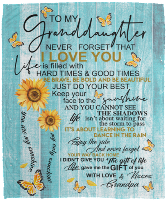 To My Granddaughter Sunflower Butterfly Blanket | From Grandpa